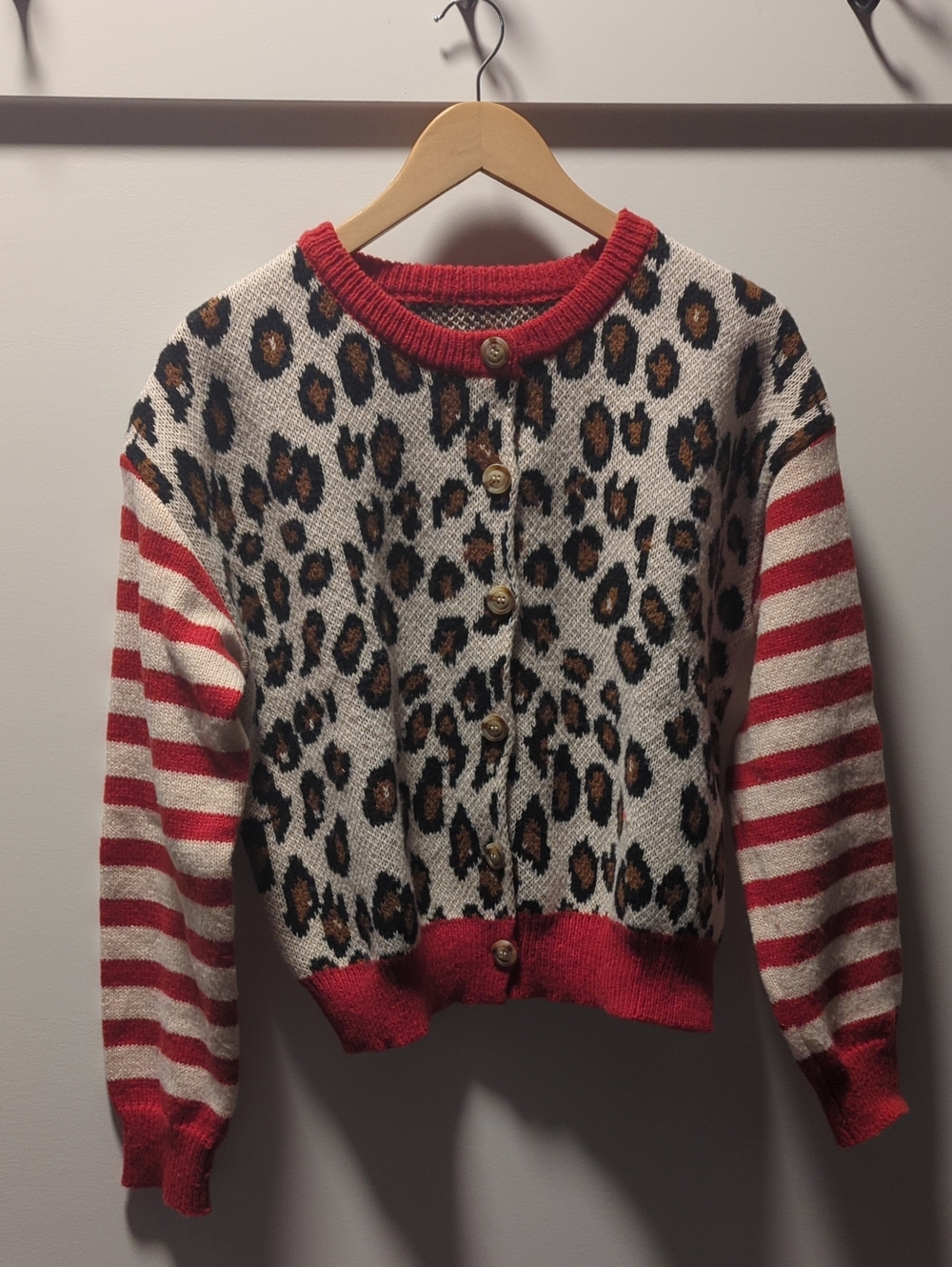 EUC UNLABELED Leopard Print Striped Cardigan Size Large